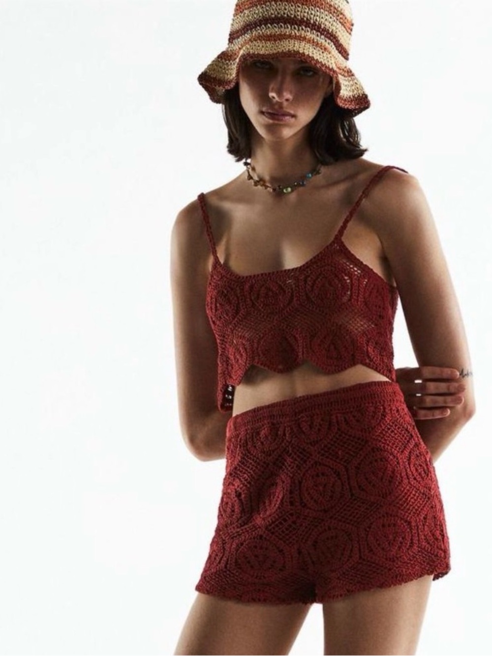 Zara Rust Red Crochet Top with Bottoms